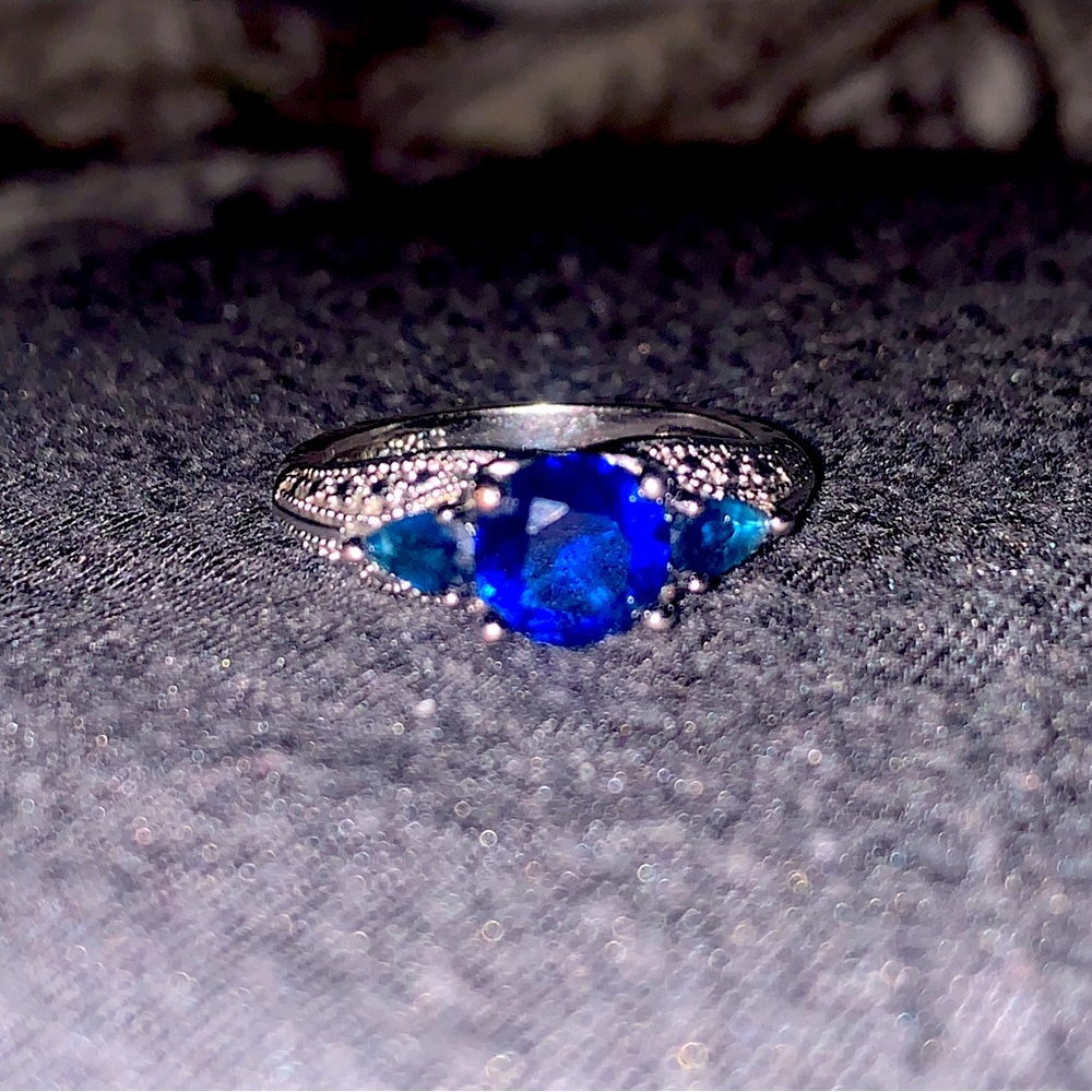 💙💎Edwardian Sterling Blue Sapphire ring!NaturalStones!Solid .925 Sterling!💎💙